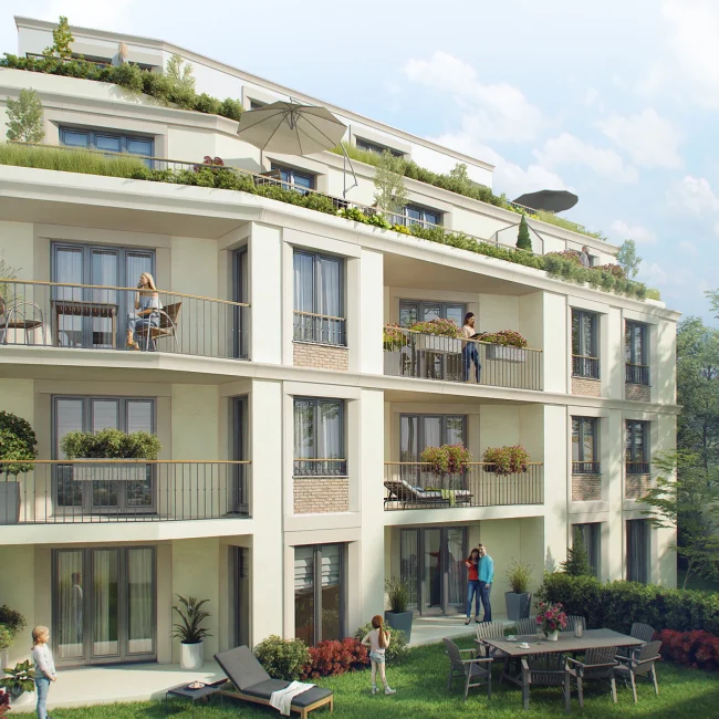 Extérieur de l'immeuble collectifs du Raincy - image de synthèse - Atelier Denat Architecte